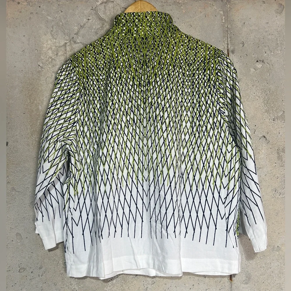 Terra by SJ Apparel white green plaid ruffle button up blouse large - Picture 6 of 7